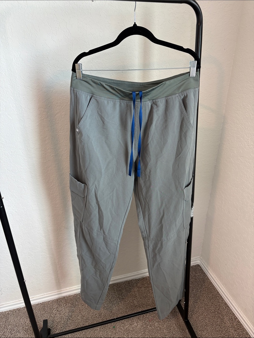 Figs Men's Gray Cargo Pants with Blue Drawstring